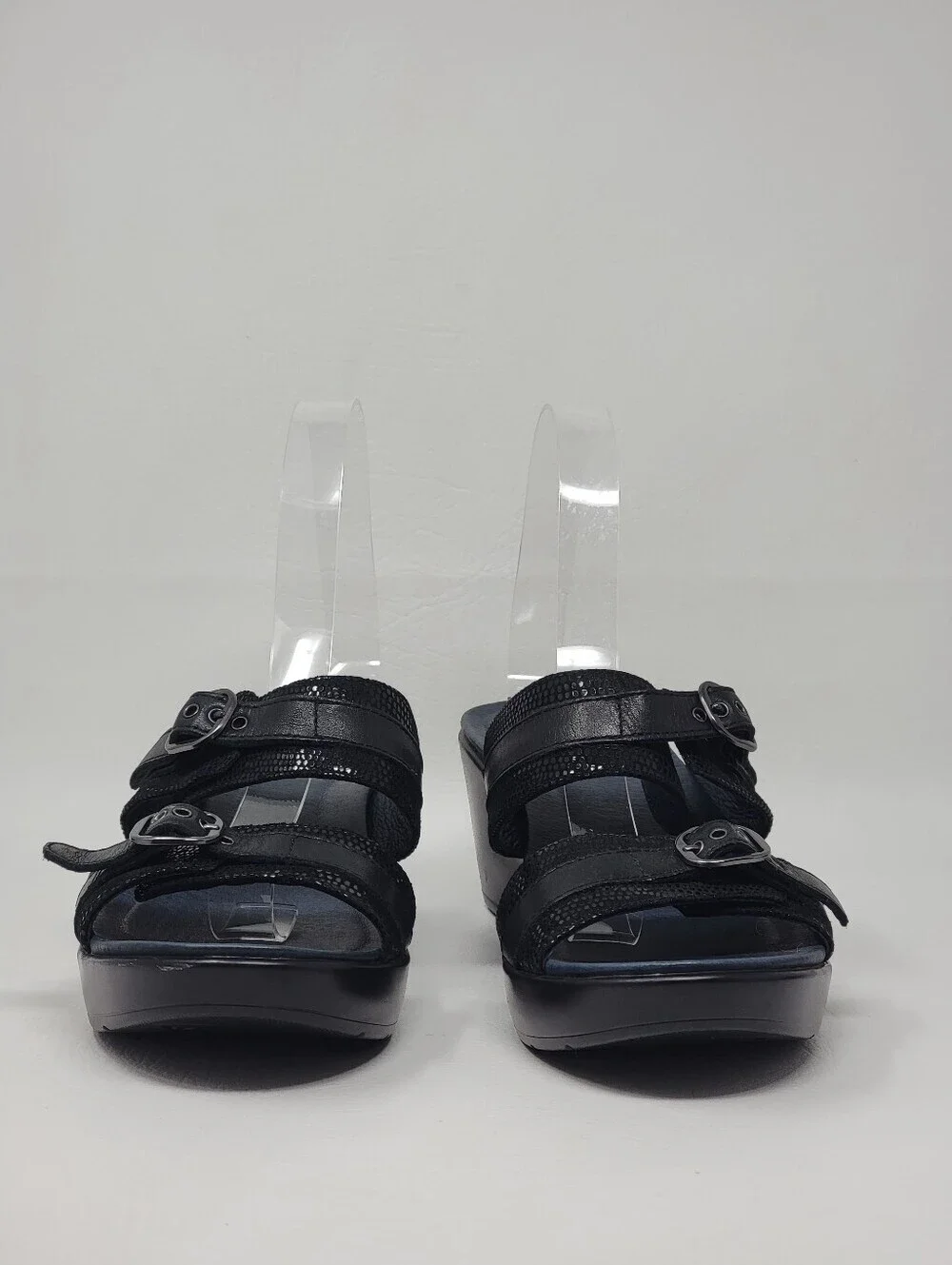 Dansko Womens Jessie Black Leather Buckle Wedge Platform Slide Sandals Size 41